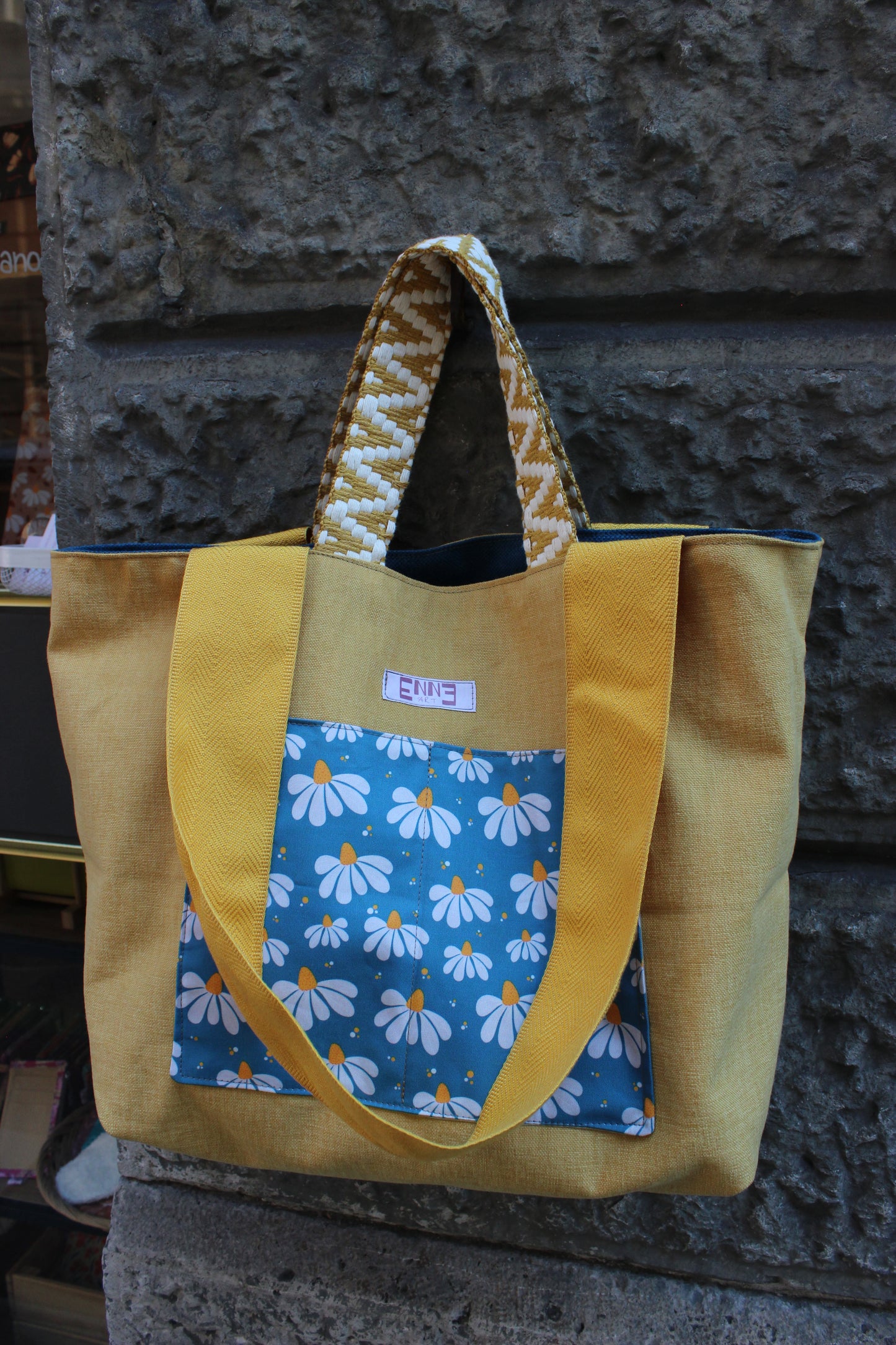 Borsa mare reversibile - gerbere azzurro