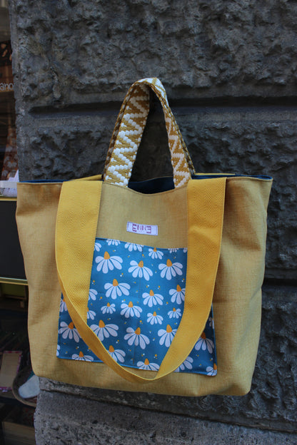 Borsa mare reversibile - gerbere azzurro
