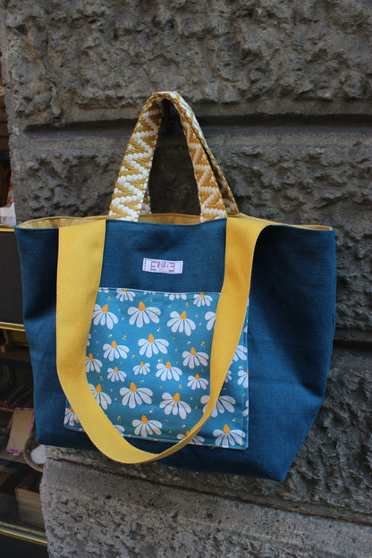 Borsa mare reversibile - gerbere azzurro