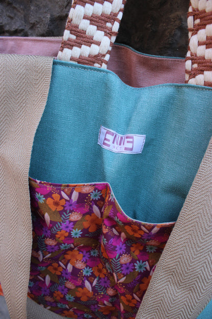 Borsa mare reversibile - campo fiorito